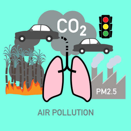 Infographic of air pollution causes and effects by human activities. Vector illustration.のイラスト素材