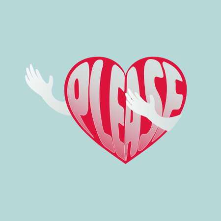 Red heart and begging hand with typographic design. Feeling concept. Vector illustration.のイラスト素材