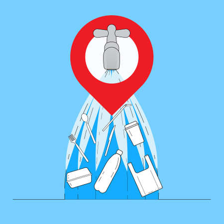 Plastic pollution concept. Water contamination metaphor. Microplastic found in tap water. Symbol of...