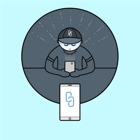 Internet connection concept. Social isolation metaphor. Online connection leading to more disconnected from each other. Symbol of virtual communication.のイラスト素材