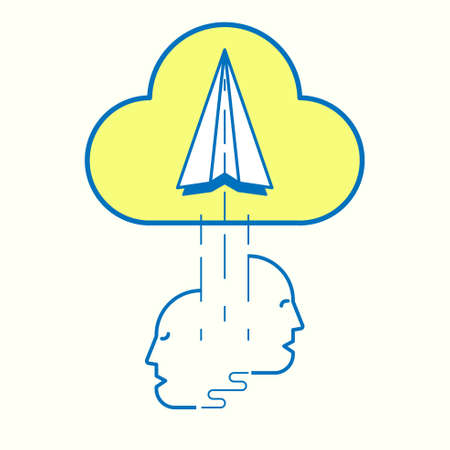 Start up idea concept. Start up business metaphor. Symbols of creativity, imagination and innovation. Vector illustration outline flat design style.のイラスト素材
