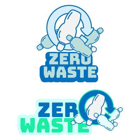 Plastic bottle recycling to support zero waste goal. Set of typographic symbol of zero waste philosophy. Vector illustration outline flat design style.のイラスト素材