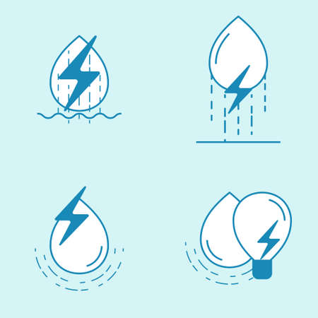 Hydropower outline icon set. Water drop with energy symbol. Element of design for renewable energy. Vector illustration.のイラスト素材
