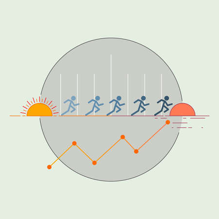 Productive routine concept. Being effective at work. Time management. Vector illustration outline flat design style.のイラスト素材