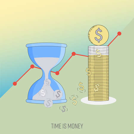Time is money. Value of time. Being effective at work. Productive routine concept. Vector...