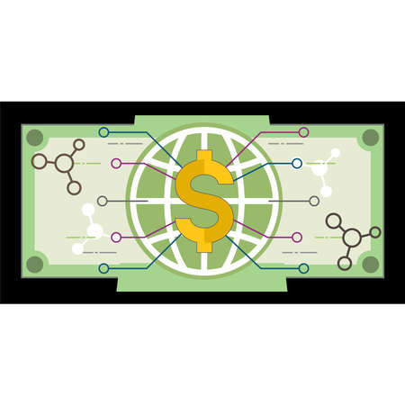 Digital dollar can be used globally with internet connection. Future digital finance symbol. vector illustration outline flat design style.のイラスト素材