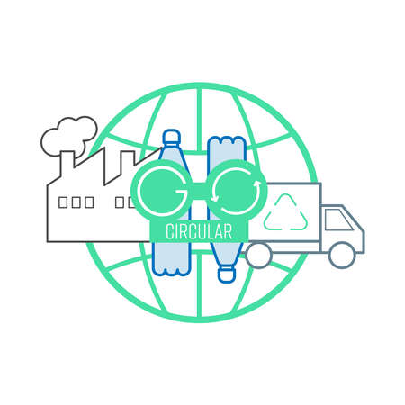 Go circular by recycling. Manufacturer and consumer should be responsible for recycling. Preserve the environment symbol. Vector illustration outline flat design style.のイラスト素材