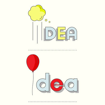 Idea typographic design set. Pictorial symbol of idea. Vector illustration outline flat design style.のイラスト素材