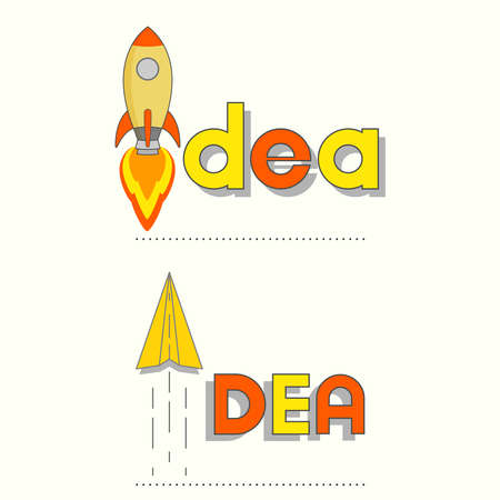 Idea typographic design set. Pictorial symbol of idea. Vector illustration outline flat design style.のイラスト素材