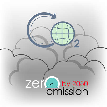 Carbon dioxide zero emission by 2050 typographic design. Air pollution control measure. Vector illustration outline flat design style.のイラスト素材