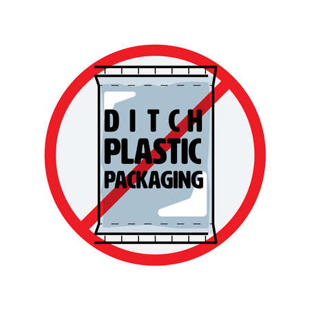 Ditch plastic packaging symbol. Stop packing product with unnecessary package to reduce plastic...