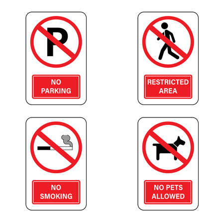No sign set. No parking, no smoking, no pet allowed and restricted area symbols. Vector illustration outline flat design style.のイラスト素材