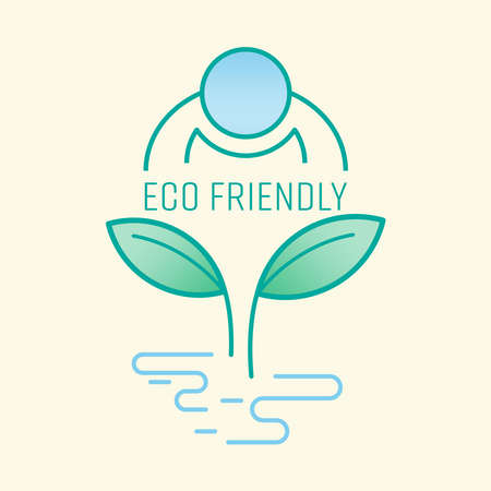 Human caring for the use of natural resource. Eco friendly symbol. Vector illustration outline flat design style.のイラスト素材