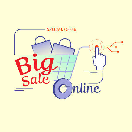 Big sale online shoppping typographic design. Vector illustration outline flat design style.のイラスト素材