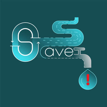 Save water typographic design. Water conservation concept. Vector illustration outline flat design style.のイラスト素材
