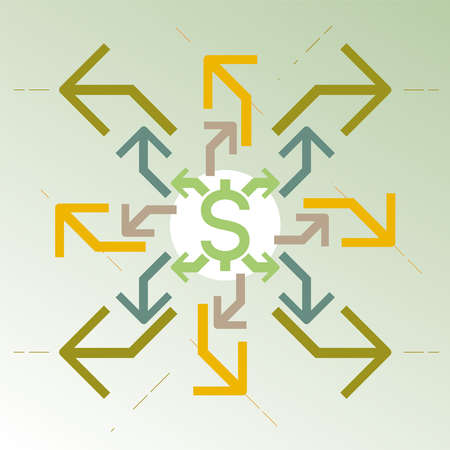 Dollar money arrow direction abstract background. Vector illustration outline flat design style.のイラスト素材