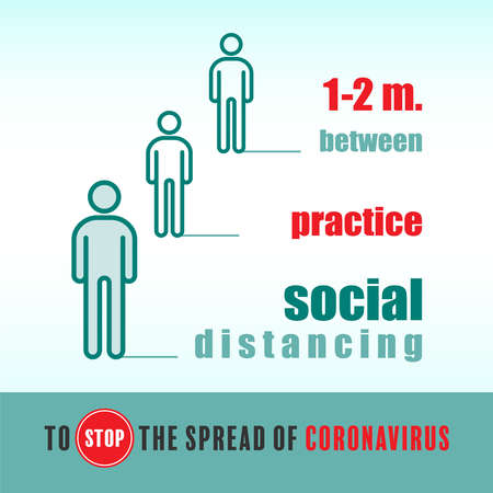 1-2m. between practice social distancing, to stop the spread of coronavirus. Vector illustration outline flat design style.のイラスト素材