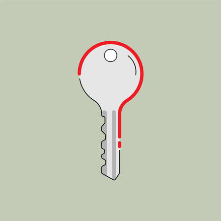Key to the riddle. Key shape imply to question mark as a gimmick. Solve the problem. Vector illustraion outline flat design style.のイラスト素材