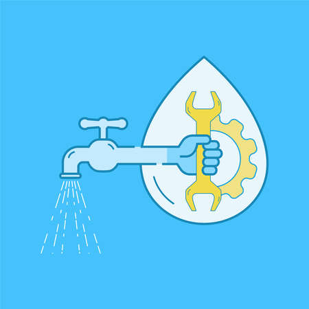 Water efficiency. Management of water resource to optimize usage. Vector illustration outline flat design style.のイラスト素材