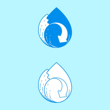 Water reuse drop icon set. Element of design for water recycling. Vector illustration outline flat design style.のイラスト素材