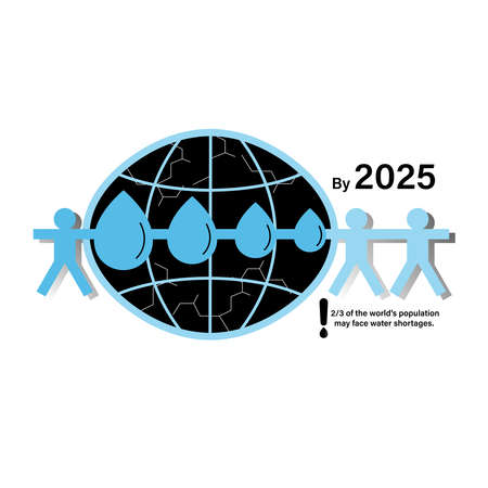 Water drops become smaller and fewer on globe line symbol. Human paper cut representing 2/3 of...