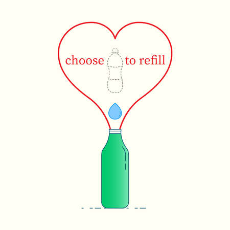 Choose to refill drinking water with reusable bottle help to reduce single-use plastic waste. Vector illustraion outline flat design style.のイラスト素材