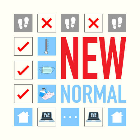 New normal. Practice, lifestyle change after the outbreak of covid-19. Vector illustration outline flat design style.のイラスト素材