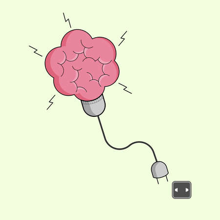 Human brain light bulb. Brain power. Vector illustration outline flat design style.のイラスト素材