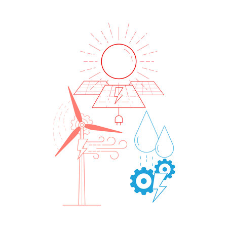 Renewable energy is unlimited and eco-friendly. Vector illustration outline flat design style.のイラスト素材