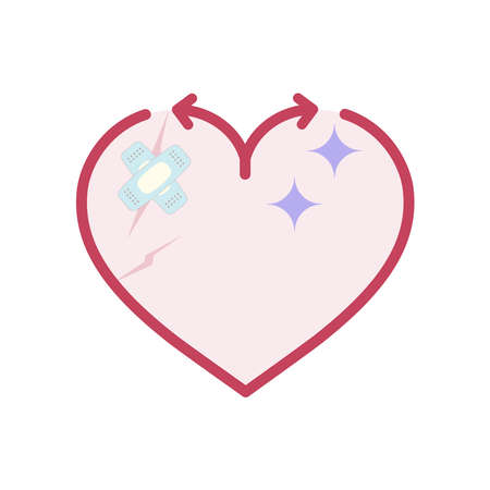 Fork junction traffic sign implied to heart shape as a gimmick of making decision. Vector illustration outline flat design.のイラスト素材