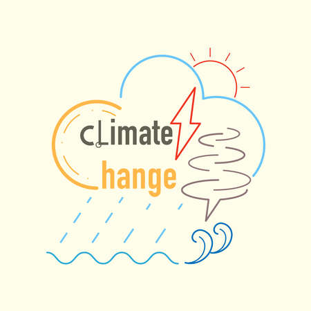 Climate change editable stroke typographic design. Vector illustration outline flat design style.のイラスト素材