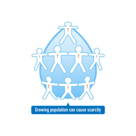 Paper cut people wrap around water drop represent increasing of population can cause water scarcity. Vector Illustration outline flat design style.のイラスト素材