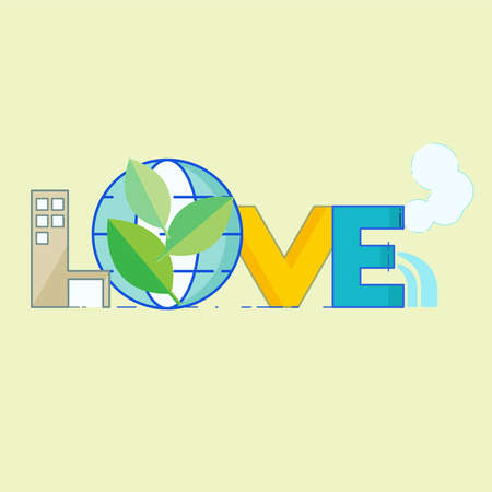 Love for the environment typographic design. Vector illustration outline flat design style.のイラスト素材