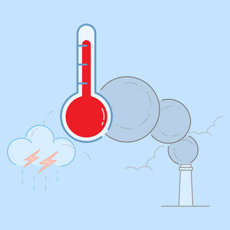 Too much CO2 emission in atmosphere cause global warming and climate change. Vector illustration...