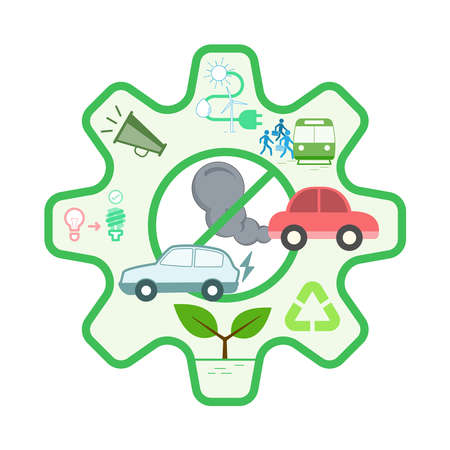 Fix global warming mechanism infographic design. Vector illustration outline flat design style.のイラスト素材