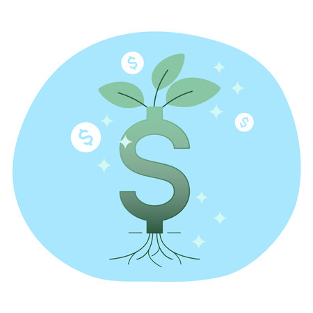 Dollar sign sprouting root and leaves. Conceptual illustration of growing money tree, financial success, make a profit. Vector illustration outline flat design style.のイラスト素材