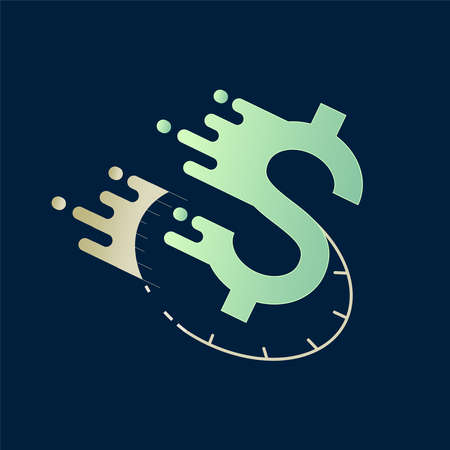 Fast motion of dollar sign and clock. Conceptual illustration of speed money, fast money and quick cash. Vector illustration outline flat design style.のイラスト素材