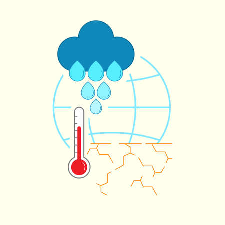 Global warming effects infographic design. Climate change cause getting less rain and become a drought. Vector illustration outline flat design style.のイラスト素材