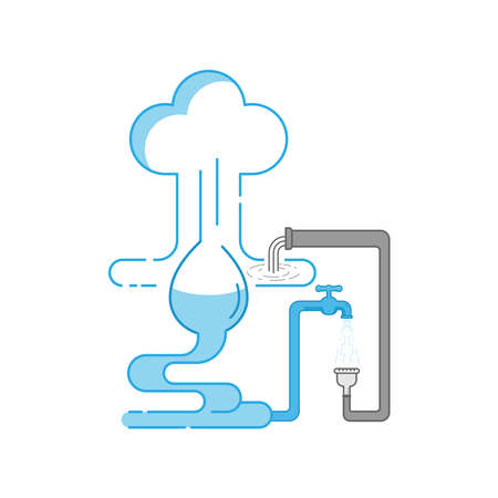Using water supply carefully and be responsible to protect environment. Conceptual infographic illustration of conserving water. Vector outline flat design style.のイラスト素材