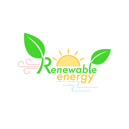 Renewable energy typographic design. Vector illustration outline flat design style.のイラスト素材
