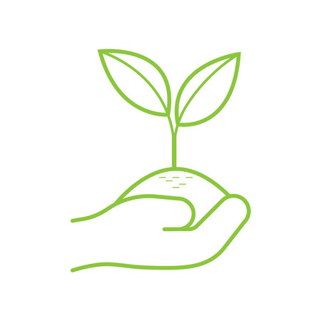 Hand holding young tree. Plant a tree and gardening concept. Editable Stroke. Vector illustration outline flat design style.のイラスト素材