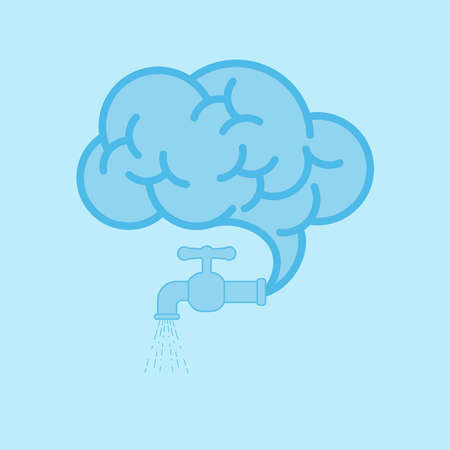 Human brain merged with thinking bubble shape flowing in running tap. Think before turn on water...