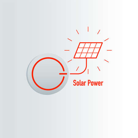 Power button connect with a source of power. Solar power energy symbol. Environment, sustainable and renewable energy symbol. Vector illustration outline flat design style.のイラスト素材