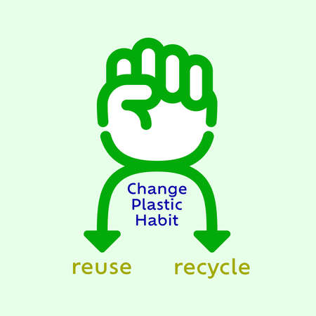 Fist icon merged with switch arrow as a gimmick of change plastic habit. Vector illustration outline flat design style.のイラスト素材