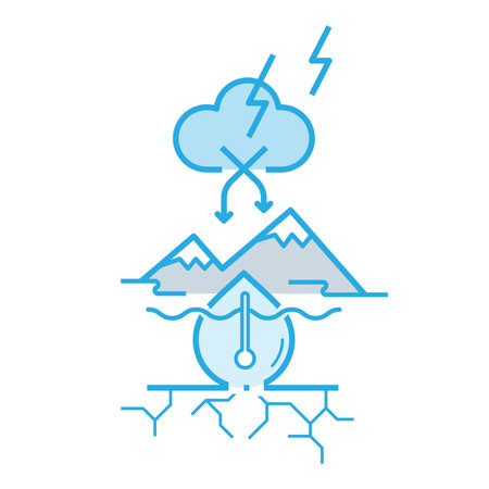 Climate change causing both water scarcity and water-related hazards. Water and climate change are totally linked. Vector illustration outline flat design style.のイラスト素材