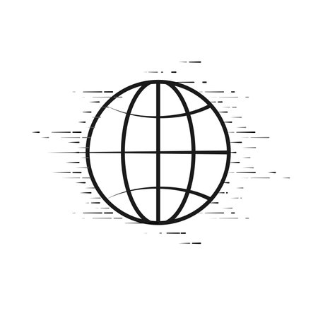 World icon with horizontal speed motion dash lines. World move too fast concept. Vector illustration outline flat design style.のイラスト素材