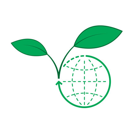 Globe icon with recycle arrow transform into green leaves. Eco friendly world icon. Vector illustration outline flat design style.のイラスト素材