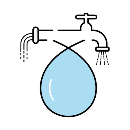 Water drop line icon connect with tap water and sewage icons. Water sustainability symbol. Vector illustration outline flat design style.のイラスト素材