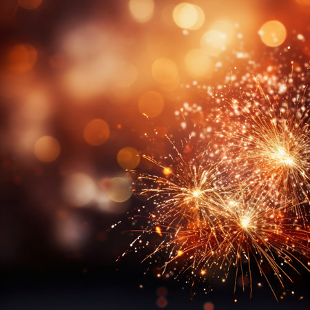 Firework and bokeh bright bold colors. Abstract holiday background. Generative Ai illustration.の素材