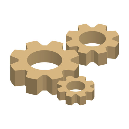 A set of 3d gold gearwheels on white background. Mechanical parts vector illustration for design elements.のイラスト素材